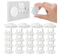 BBTO 24 Pack Socket & Light Switch Covers UK, 20 Plug Socket Protectors & 4 Switch Guard Caps, Child Safety Light Outlet Cover, Prevent Accidental On/Off Switching, Excellent for Home & School, White