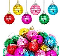BBTO 24 Pieces Mini Christmas Disco Balls 70s Party Decor Christmas Tree Decoration Hanging Reflective Mirror Disco Ball Decoration for Birthday Party Decor(0.91 Inch,Multicolored)