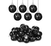 BBTO 24 Pieces Mini Disco Balls Hanging Mirror Disco Balls Party Decor Ornaments Reflective Mirror Ball Cake Decoration with Rope Christmas Tree Wedding Dance Music Decor(Black,1.18 Inch)