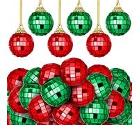 BBTO 24 Pieces Mini Disco Balls Hanging Mirror Disco Balls Party Decor Ornaments Reflective Mirror Ball Cake Decoration with Rope Christmas Tree Wedding Dance Music Decor(Red, Green,0.91 Inch)