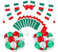 Bbto 30 Pcs Italy Flag Set 10 Hand Flags 30 Balloons Bunting | Red White Green Balloons, Triangle Banner, Hand Held Size for Portugal Day Patriotic Themed Party Send Off Celebrations