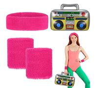 BBTO 4 Pack 80s Fancy Dress for Women 80s Neon Sweatband Inflatable Boom Box 80s Costume Accessories Pink Headband Blow up Speaker for 1980s Theme Fancy Dress Halloween Party Stereo Stag Party Prop