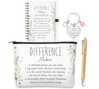 BBTO 4 Pcs Christmas Difference Maker Thank You Gift for Women Employee Appreciation Leaving Gifts Makeup Bag Inspirational Notebook Pen Keychain Set for Colleague Team Coworker Teacher Office