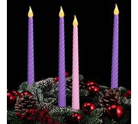 BBTO 4 Pcs Flameless Advent Candles LED Taper Advent Candles 3 Purple and 1 Pink Flickering Fake Candle Sticks Battery Operated for Christmas Catholic Wreath Church Decor(10.8 Inches,Spiral Style)