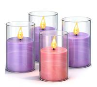 BBTO 4 Pcs Flameless Advent Candles LED Taper Advent Candles 3 Purple and 1 Pink Flickering Fake Candle Sticks Battery Operated for Christmas Catholic Wreath Church Decor(4 Inches,Rustic Pillar)