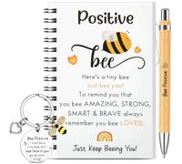 BBTO 4 Pcs Positive Bee Gifts Set for Women Appreciation Gifts Include Inspirational Notebook Ballpoint Pen Motivational Keychain for Men Friends Birthday Gift Party Decoration