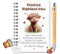 BBTO 4 Pcs Positive Highland Cow Gifts Set for Women Appreciation Gifts Include Highland Cow Notebook Ballpoint Pen Motivational Keychain for Employees Friends Birthday Gift