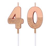 BBTO 40th Birthday Candles Glitter Cake Numeral Candles 40th Birthday Cake Topper Decoration for Birthday Wedding Anniversary Celebration Favor, Rose Gold