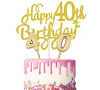 BBTO 40th Birthday Candles Number Cake Candles and 2 Pieces Glitter Happy Birthday Cake Toppers Decorations for Party Supplies