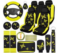 BBTO 43 Pcs Butterfly Car Seat Full Set Butterfly Car Accessories for Women 5 Front Rear Seat Covers Wrist Strap 2 Pcs Cup Mat Armrest Pad 2 Belt Cover Accessories for SUV(Yellow)