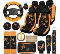 BBTO 43 Pcs Butterfly Car Seat Full Set Butterfly Car Accessories for Women 5 Front Rear Seat Covers Wrist Strap 2 Pcs Cup Mat Armrest Pad 2 Belt Cover Accessories for SUV(Orange)