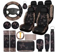 BBTO 43 Pcs Butterfly Car Seat Full Set Butterfly Car Accessories for Women 5 Front Rear Seat Covers Wrist Strap 2 Pcs Cup Mat Armrest Pad 2 Belt Cover Accessories for SUV (Brown Leopard Print)