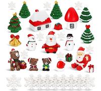 BBTO 45 Pcs Christmas Miniature Figures for Crafts Mini Resin Christmas Ornaments Include Mini Santa Snowman Xmas Tree Snowflake for DIY Garden Dollhouse