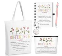 BBTO 5 Pcs Appreciation Gifts, Cosmetic Canvas Bag Coil Notebook Ballpoint Pen and Keychain for Women Office School Graduation Advocate Coworker Christmas Anniversaries Gift (Difference Maker)