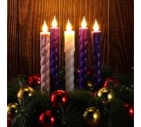 BBTO 5 Pcs Christmas Flameless Advent Candles LED Taper Candle Sticks Battery Operated Candlesticks Glitter Flickering Candles for Christmas Fireplace Wreath Decor (Spiral Teardrop Style)