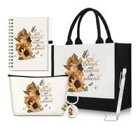 BBTO 5 Pcs Graduation Gift for Women, Inspirational She Believed She Achieved Congrats Grad Gift or Daughter, Tote Bag with Cosmetic Bag, Notebook, Ballpoint Pen & Keychain