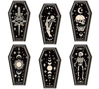 BBTO 6 Pcs Boho Skull Wall Decor Moon Stars Sun Wall Decor Hanging Gothic Wooden Minimalist Wall Pediments for Home Bedroom Living Room Farmhouse Bathroom Decorations