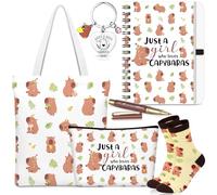 BBTO 6 Pcs Capybara Gifts Set for Women Cute Capybara Themed Makeup Bag, Keychain, Socks, Notebook, Tote Bag, Pet Lover Present, Birthday Gift for Family, Friends, Christmas