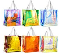 BBTO 6 Pcs Clear Tote Bag Stadium Approved Plastic Hand Bag, Iridescent Color, L