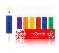 BBTO 6 Pieces Multicolor Cake Topper Building Block Candles Party Decorations Brick Birthday Cake Candles for Building Block Party Themed Birthday Decoration
