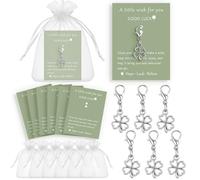 BBTO 6 Sets Good Luck Gifts Four Leaf Clover Keychain with Card and Bag Good Luck Charm Thank You Gift for Teacher Student Exam Gift