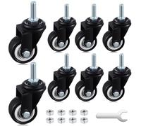 BBTO 8 Pack 1.5 Inch Swivel Caster Wheels PU 360 Degree Threaded Stem Caster Wheel M8 x 25mm, 330lb Total Load Capacity, for Handcarts, Furniture, Flatbed Carts, Workbenches (Stem Style)