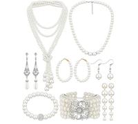 BBTO 8 Pcs Pearl Necklace and Earrings Set for Women Faux Pearl Bracelets Costume Jewelry Set for Wedding Gift Birthday Party (Classic Style)