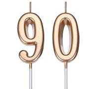 BBTO 90th Birthday Candles Cake Number Candles Happy Birthday Cake Candles Topper Decoration for Birthday Wedding Anniversary Celebration Favor (Champagne Gold)