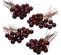 BBTO Artificial Holly Berries, 100 Pieces Mini 10 mm Fake Berries Decor on Wire for Christmas Tree Decorations Flower Wreath DIY Craft Use (Dark Red)