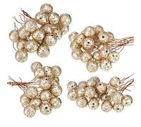BBTO Artificial Holly Berries, 100 Pieces Mini 10 mm Fake Berries Decor on Wire for Christmas Tree Decorations Flower Wreath DIY Craft Use (Sequined Champagne Gold)
