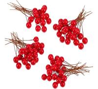 BBTO Artificial Holly Berries, 100 Pieces Mini 10 mm Fake Berries Decor on Wire for Christmas Tree Decorations Flower Wreath DIY Craft Use (Red)