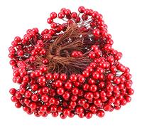 BBTO Artificial Holly Berries on Wire Stems, 250 Stems with 500 Pieces 8 mm Fake Berries for Tree Decorations Wreath Craft Use Wedding Party Favor (Red)