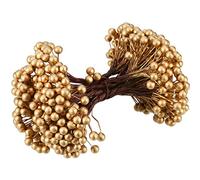 BBTO Artificial Holly Berries on Wire Stems, 250 Stems with 500 Pieces 8 mm Fake Berries for Tree Decorations Wreath Craft Use Wedding Party Favor (Gold)