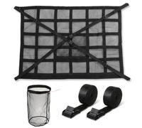 BBTO Car Ceiling Cargo Net 35.4'' x 25.6'' with Anti-sag Cross Straps and Drawstring Mesh Stuff Sack, Car Overhead Roof Storage Organizer for SUV Van Truck Road Camping Travel Trip