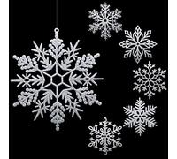 BBTO Large Snowflakes Ornaments 12" Glitter Giant Plastic Snowflake Decorations Oversized Winter Christmas Hanging Decor for Indoor Outdoor(Silver,12 Pack)