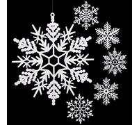 BBTO Large Snowflakes Ornaments 12" Glitter Giant Plastic Snowflake Decorations Oversized Winter Christmas Hanging Decor for Indoor Outdoor