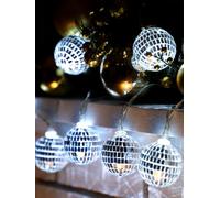 BBTO LED Disco Ball String Light Battery Powered Mirror Balls Ornaments for Outside Backyard Porch 70s 80s Disco Party Supplies(1.57 Inch,Silver White)