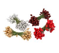BBTO Pack of 400 multicoloured artificial holly berries, Christmas fake fruit berries on 200 wire stems for Christmas tree decoration, wreath craft, preferred use at wedding parties