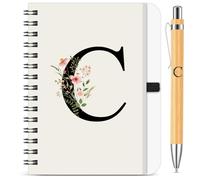 BBTO Personalized Initial C Spiral Notebook and Pen Set for Women, School Leaver Gifts Floral B6 Notebook with Bamboo Pen for Graduates Teacher Colleague Employee Appreciation New Job Congrats Gift