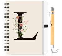 BBTO Personalized Initial L Spiral Notebook and Pen Set, Floral B6 Notebook with Bamboo Pen Letter Gift for Women Men Christmas Birthday Valentine's Day