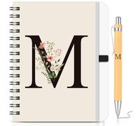 BBTO Personalized Initial M Spiral Notebook and Pen Set, Floral B6 Notebook with Bamboo Pen Letter Gift for Women Men Christmas Birthday Valentine's Day