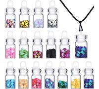 BBTO Pixie Necklaces Confetti Dust Bottles Mini Glass Bottle Necklace Wish Glass Jar with Glitter for Fairy Birthday Festive Party Daily Supplies (Star, 16 Pieces)
