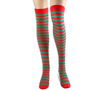 BBTO Women's Long Striped Socks Christmas Day Over Knee Thigh High Stockings Leg Warmer High Socks for Girl Women Xmas Party(Red Green,S Size)