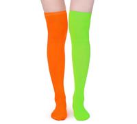 BBTO Women's Long Striped Socks Mardi Gras over Knee Thigh High Stockings Orange Green Leg High Socks for Girl Women Carnival Parades Party