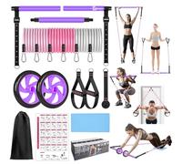 BBTOPS Pilates Bar Kit with Resistance Bands, Pilates Equipment Exercise Bar with Ab Roller for Abs Workout, Portable Home Gym Yoga Fitness Bar for Women & Men (Purple)