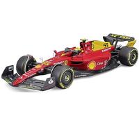 Bburago 1:24 scale Diecast Model Grand Prix Car compatible with Ferrari F1-75 Carlos Sainz (75th Anniverary Livery Italian GP 2022) in Red/Yellow