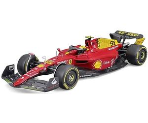 Bburago 1:24 scale Diecast Model Grand Prix Car compatible with Ferrari F1-75 Carlos Sainz (75th Anniverary Livery Italian GP 2022) in Red/Yellow