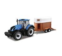 Bburago 1:32 New Holland T7Hd Tractor With Horse Trailer Diecast Metal Model