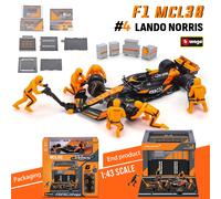 Bburago 1:43 2024 F1 Mclaren MCL38 DIY Pit House Alloy Car Miniature Diecast Model #4 Lando Norris #81 Oscar Piastri Toy DIY 2024 W15-44