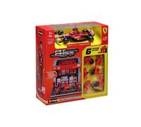 BBURAGO PIT STOP Ferrari SF-24#16 Leclerc, Playset with Diorama, 1:43 Scale Vehicle and 6 Mechanics, Detailed Replica with Official Ferrari Licence, Recommended Age 3+ Years